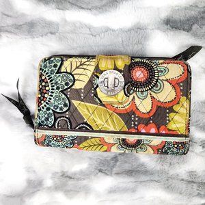 Vera Bradley Gray Floral Print Zippered Wallet w/ Coin Pocket & Clasp Sections